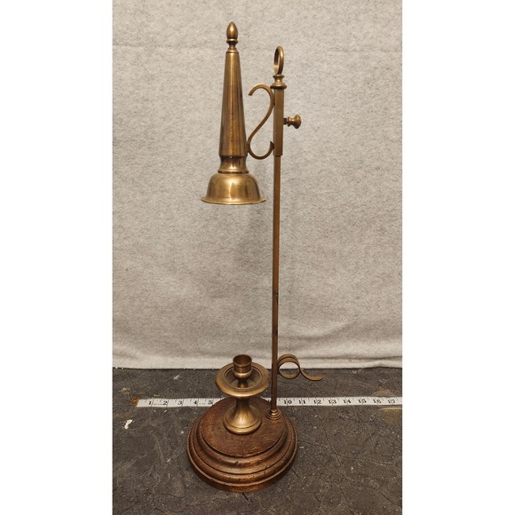 Ethan Allen Wood Brass Candle‎ Holder & Snuffer Colonial Italy Made MCM Vintage - Picture 1 of 9